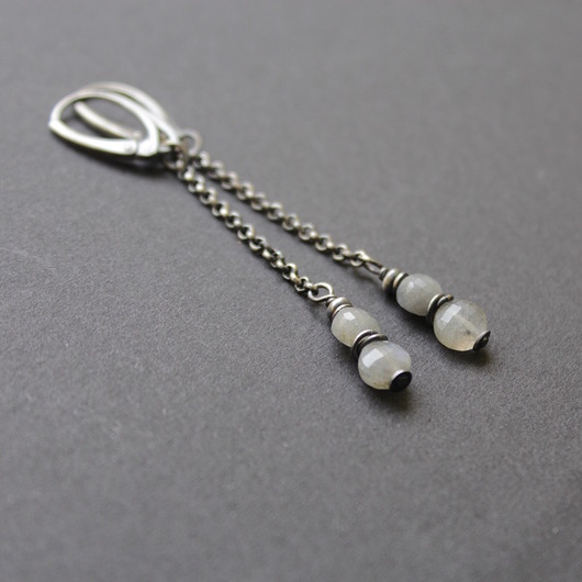 kolczyki z kamieniami Kolczyki labradorytki na długo