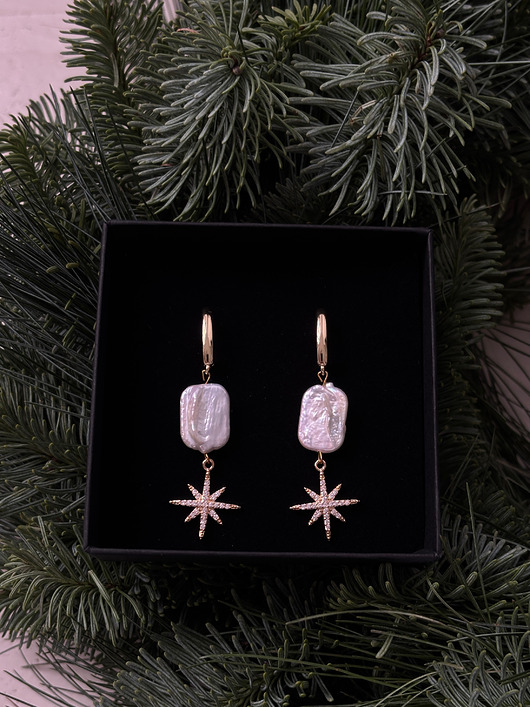 kolczyki z mosiądzu Kolczyki z perłą i gwiazdą