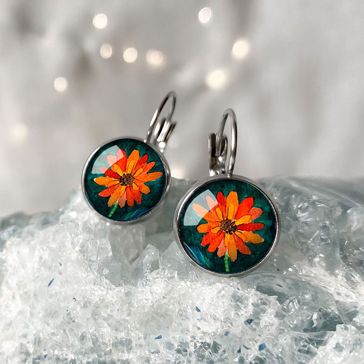 kolczyki szklane ORANGE FLOWER kolczyki wiszące dla niej