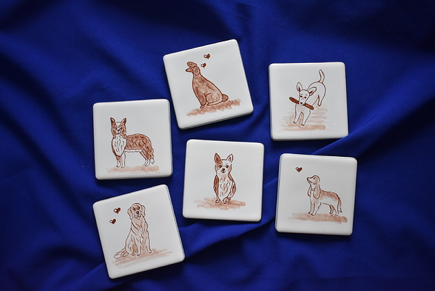 podkładki do kuchni Podkładki pod kubki kafelki psy