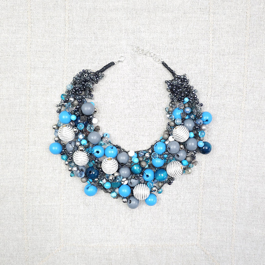 kolie 6955 Duży Naszyjnik Niebiesko-Szary 