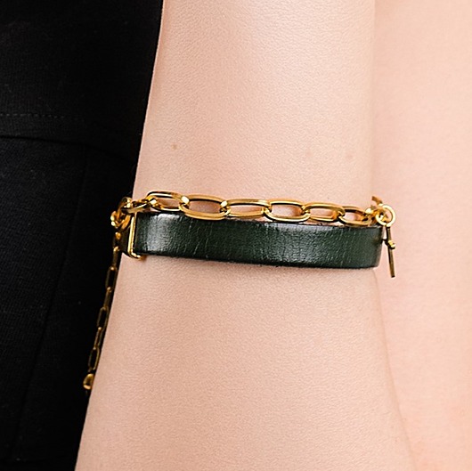 bransoletki skórzane Bransoletka ze skóry Gold Green Rock