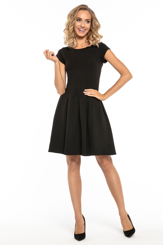 sukienki mini damskie Elegancka sukienka z zakładkami, T254, czarny