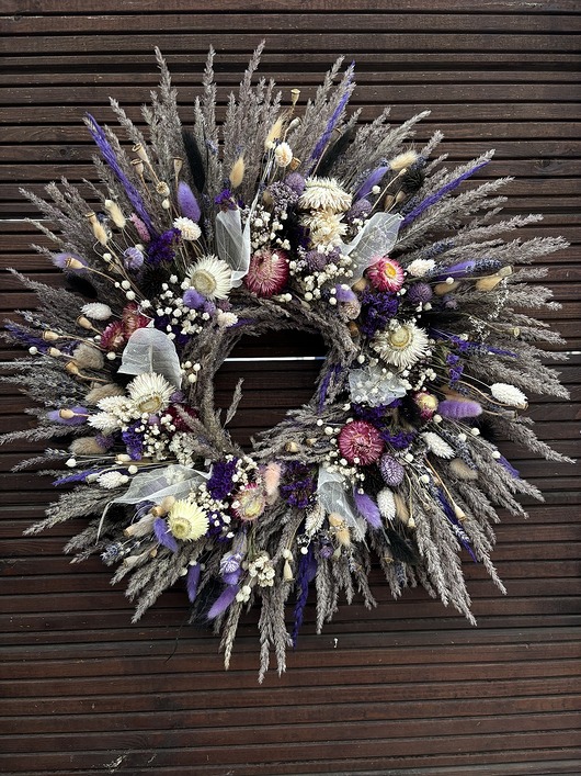 wianki Wianek naturalny fioletowo - biały na bazie traw