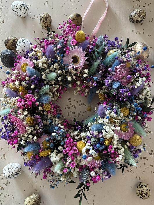 wianki Wianek naturalny ze stabilizowanej kolorowej gipsówki