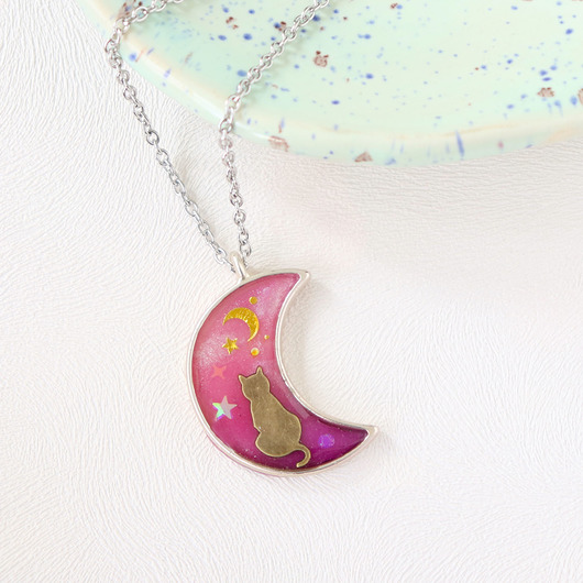 Księżyc galaxy cat naszyjnik róż Lemon Lovely
