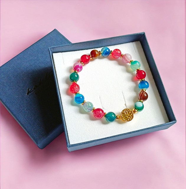 bransoletki z kamieni naturalnych Drzewo życia : agat multicolor i hematyt złoty