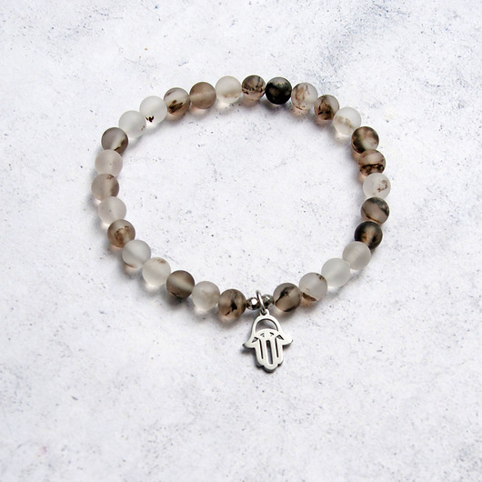 bransoletki z kamieni naturalnych HAMSA - amulet - kwarc & stal