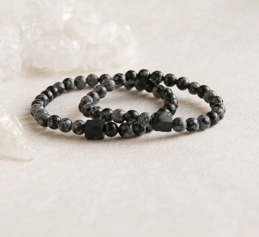 bransoletki z kamieni naturalnych KOMPLET dla PARY - obsydian, turmalin