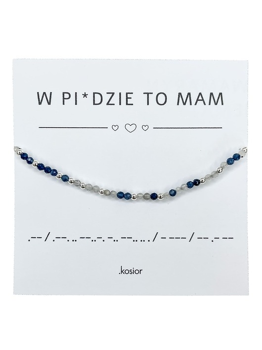 bransoletki na sznurku Bransoletka z alfabetem Morse Jadeit indygo, hematyt, labradoryt