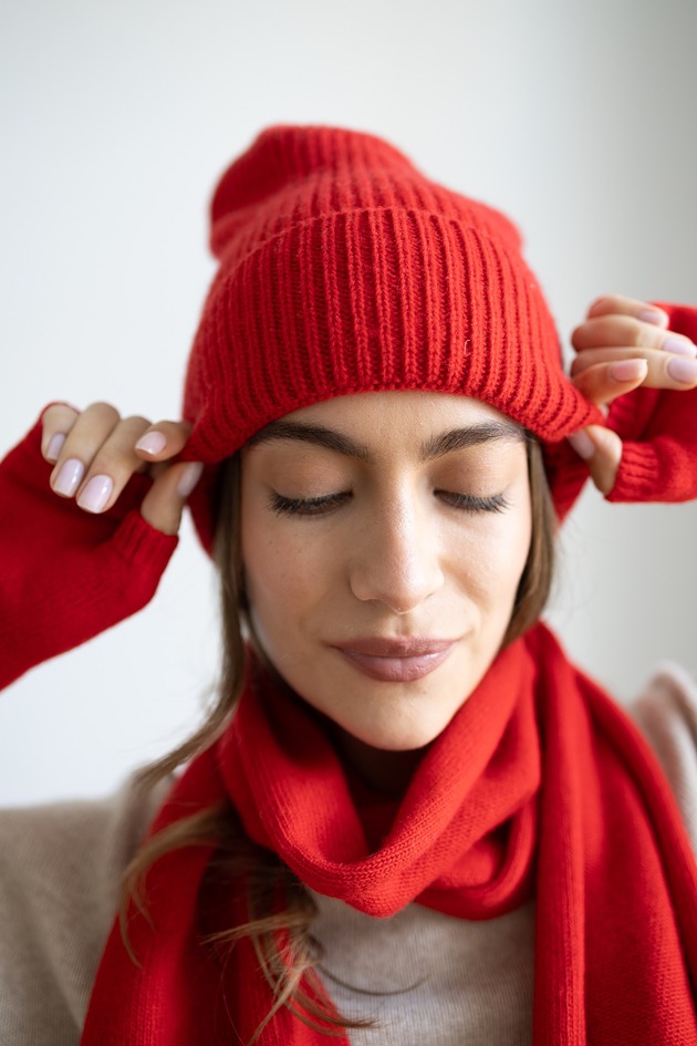 czapki damskie Czapka Merino & cashmere czerwona