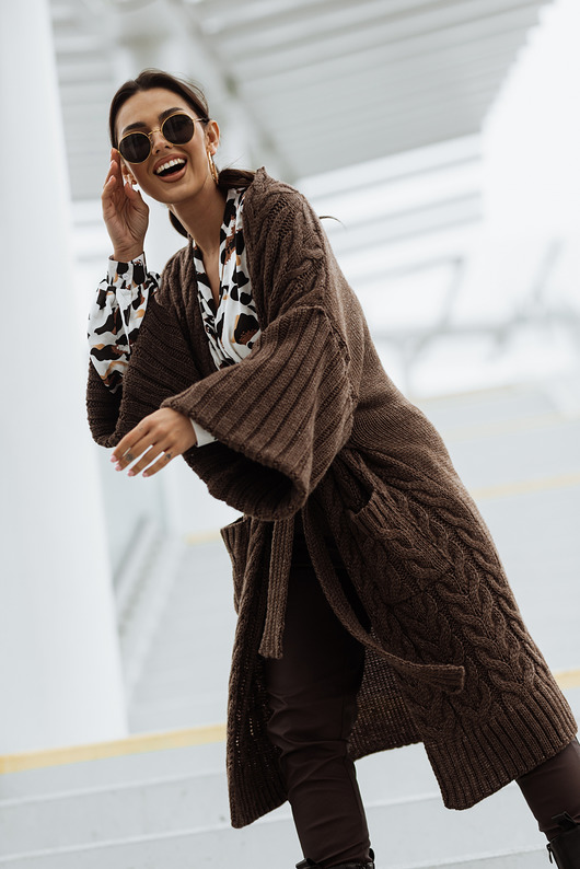 kardigany damskie Kardigan MAXI BROWN