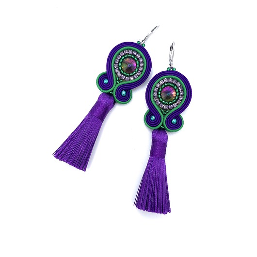 kolczyki soutache Kolczyki sutasz fioletowo zielone z chwostem Nella