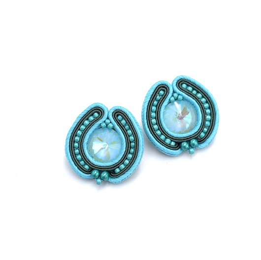 kolczyki soutache Kolczyki sutasz sztyfty turkusowo zielone okrągłe Amber