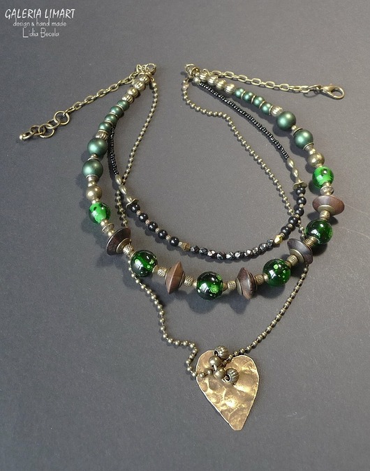 naszyjniki - inne Naszyjnik z ręcznie wykutym sercem z miedzi dla kochającej unikaty, 3w1