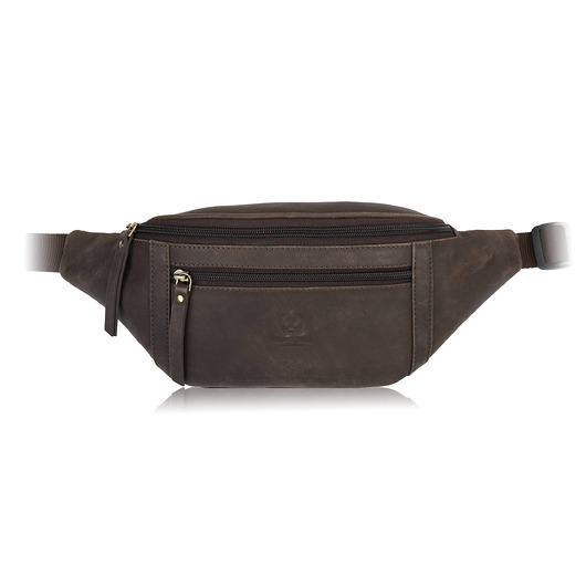 saszetka nerka Saszetka męska skórzana nerka na pas brązowa vintage pojemna Paolo Peruzzi AY