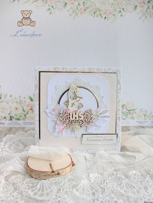 kartki scrapbooking Kartka komunijna "Beige Pearl Girl" GOTOWA