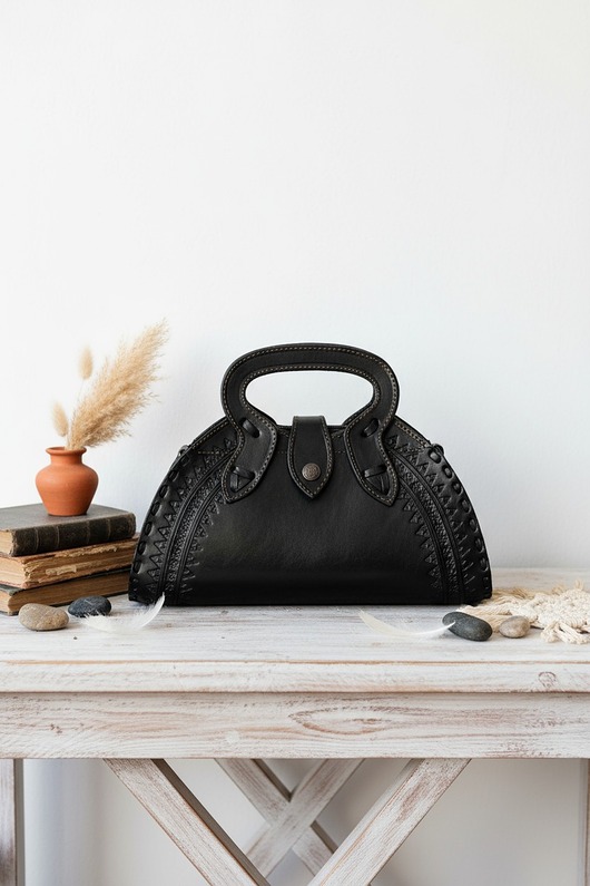 torby na ramię Torebka skórzana ręcznie robiona góralska Cuero czarna torba na ramię