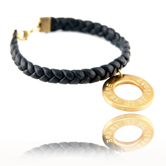 Leather braid - circle 24 mm - brass SHEandHE