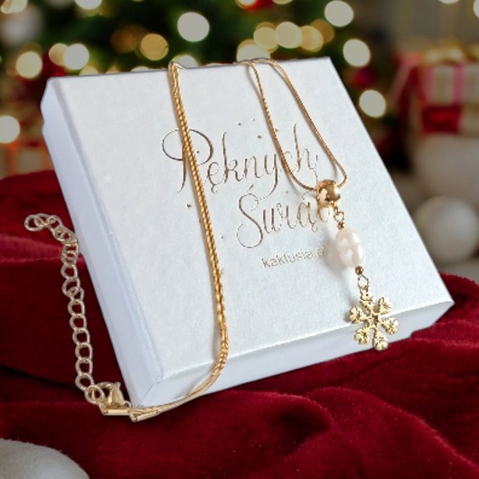 złote naszyjniki Śnieżynka - naszyjnik : perła : wyjątkowy prezent
