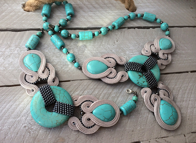 komplet biżuterii Morski komplet, bransoletka, kolia sutasz