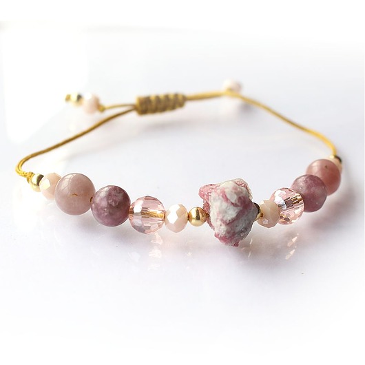 bransoletki na sznurku Surowy turmalin różowy i lepidolit -  ukojenie nerwów