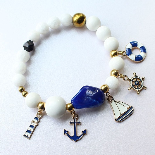 bransoletki złote Marina - bransoletka z jadeitem, chalcedonem, hematytem
