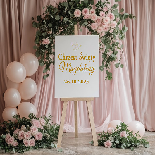 ozdoby na chrzest Naklejka na chrzest święty na ściankę imię dziecka 40x40 cm kolory