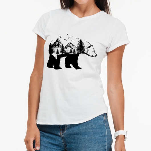 t-shirt damskie Koszulka organiczna z nadrukiem Niedźwiedź