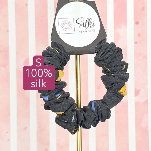 gumki do włosów S wąska gumka do włosów jedwab naturalny scrunchie grafitowa niemal czarna