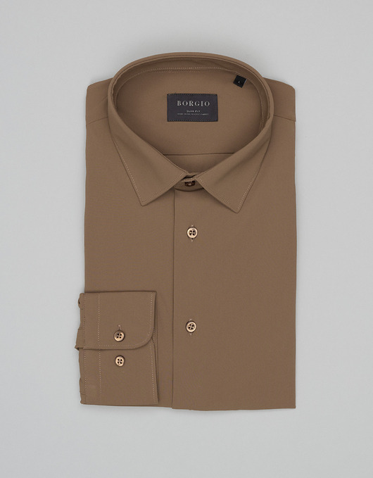 koszule męskie Koszula Ateleta 00664 długi rękaw beżowy slim fit