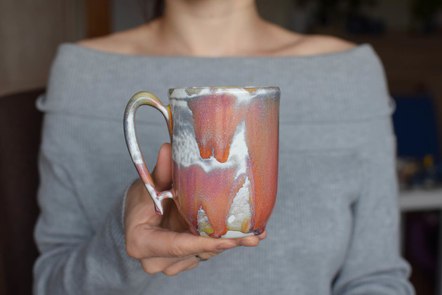 Kubek Ceramiczny Biało Czerwony 300ml Ceramika Ciepliki