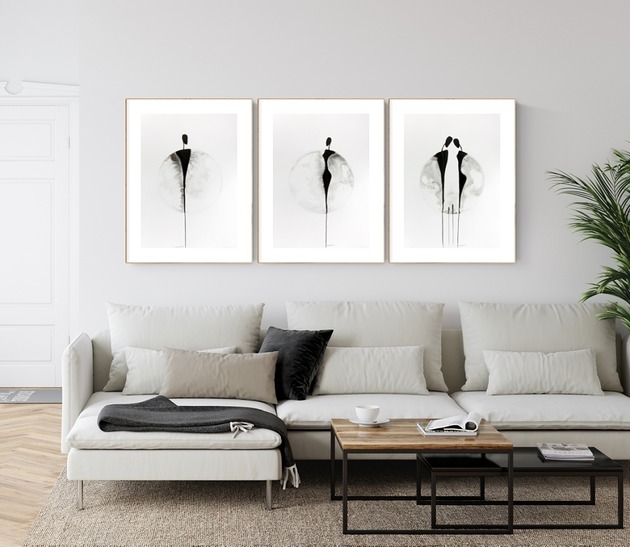 Zestaw 3 grafik  malowanych ręcznie 50 x 70 cm MiniMalArt