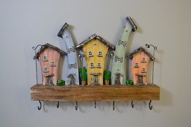 wieszaki Drewniany wieszak na klucze dekoracyjny organizer do przedpokoju z 7 haczykami