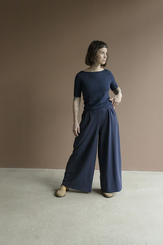 spodnie materiałowe damskie Damskie szerokie spodnie Granatowe