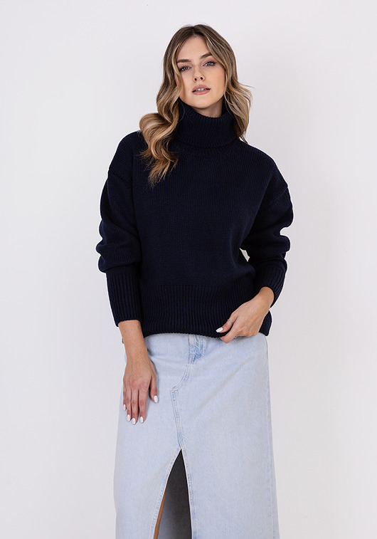 swetry damskie  Klasyczny golf - SWE291 granat MKM