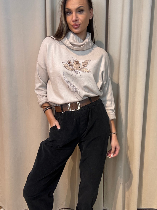 swetry damskie Sweter kwiat Beige