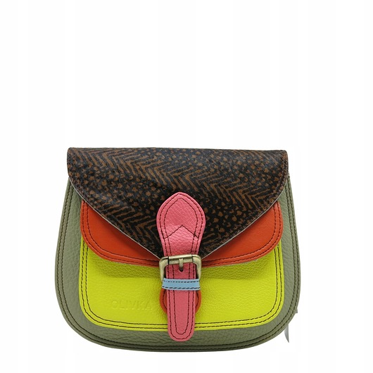 torby na ramię Torebka listonoszka damska skórzana pasek klapka wzór oryginalna OLIVKA