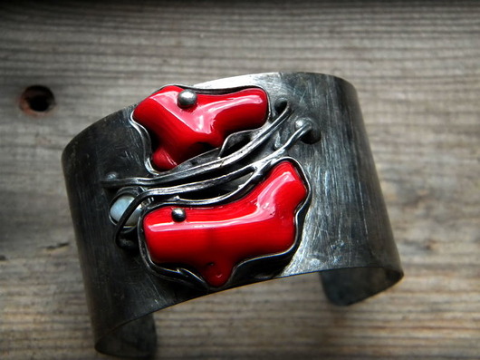  (zam )koral / perła - BRANSOLETA MANKIET - CUFF Beata Trotter