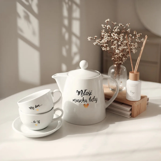 filiżanki Zestaw biały porcelanowy dzbanek 1 litr i 2 filiżanki porcelanowe 250 ml ze s