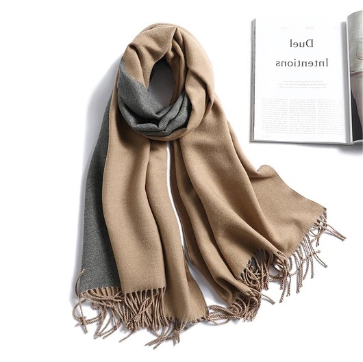 szale damskie SZAL SZALIK DAMSKI 100% KASZMIROWY BEŻOWY SZARY