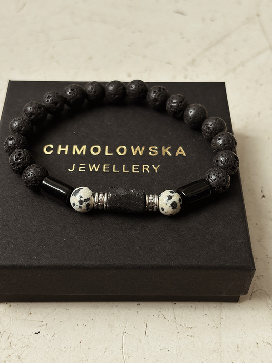 biżuteria męska Bransoletka męska Jaspis Dalmatyński i Turmalin