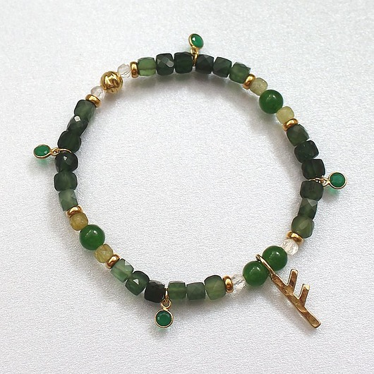 bransoletki z kamieni naturalnych Dobrostan - tsaworyt, cytryn, jadeit, pozłacana runa Fehu