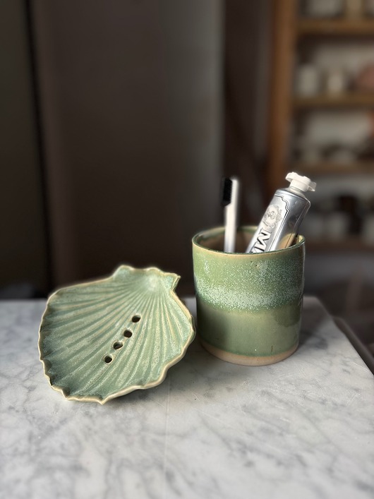 mydelniczki Zestaw Łazienkowy z Mydelniczką Muszlą Modern Light Green