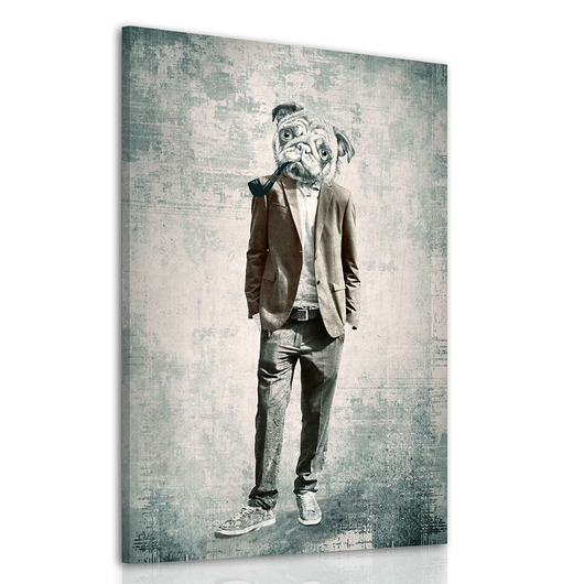 OBRAZ NA PŁÓTNIE - PIES W GARNITURZE- 80x120cm NOWdeco