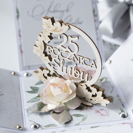 kartki scrapbooking 25 rocznica ślubu, srebrne gody, exploding box, kartka 3d