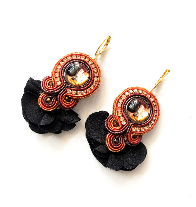 kolczyki soutache Sutaszowe kolczyki KLIMT z kwiatowym wachlarzem