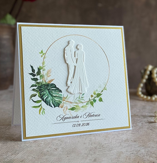 zaproszenia i kartki na ślub Kartka ślubna w ozdobnej kopercie, W 45b