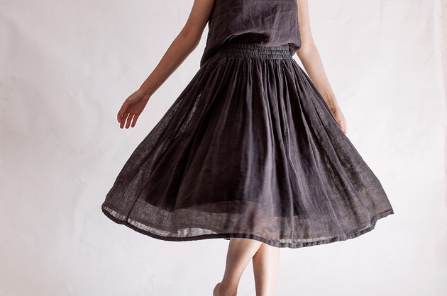 spódnice midi Lniana spódnica TUTU antracytowa