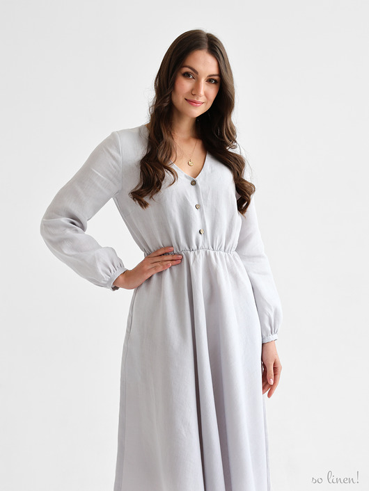 sukienki maxi damskie Lniana sukienka CAMELLIA MAXI LIGHT GRAY